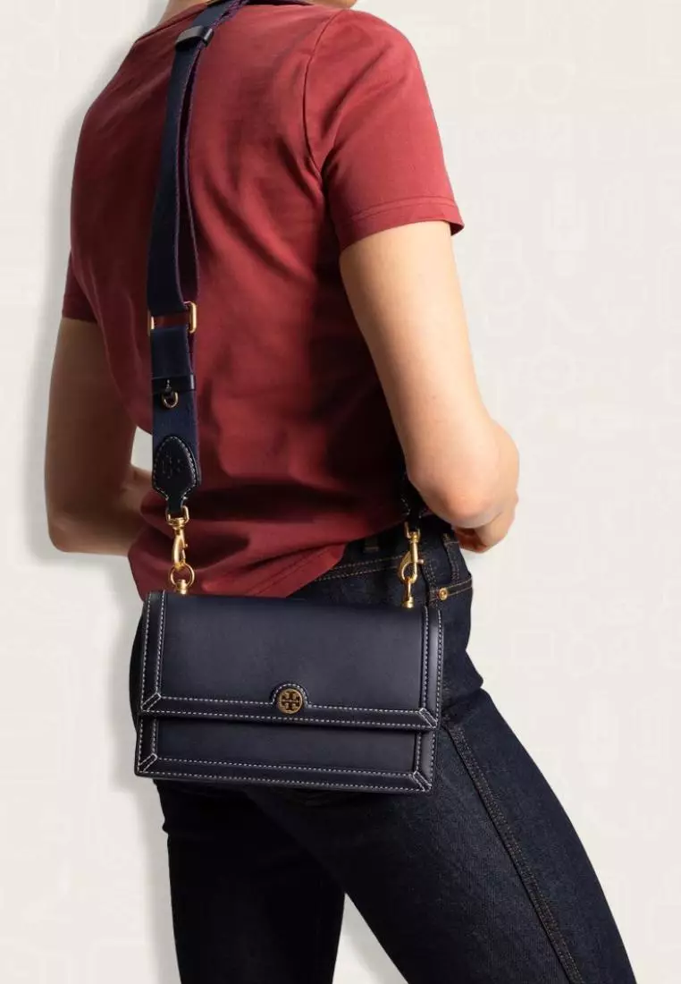 Tory Burch T Monogram Leather Mini Shoulder Bag Navy