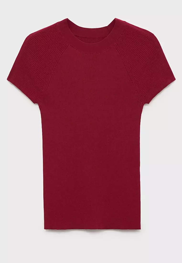 Ribbed-Knit Short-Sleeved Sweater