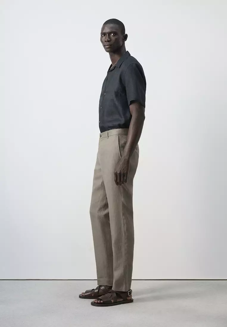 Slim-Fit 100% Linen Trousers