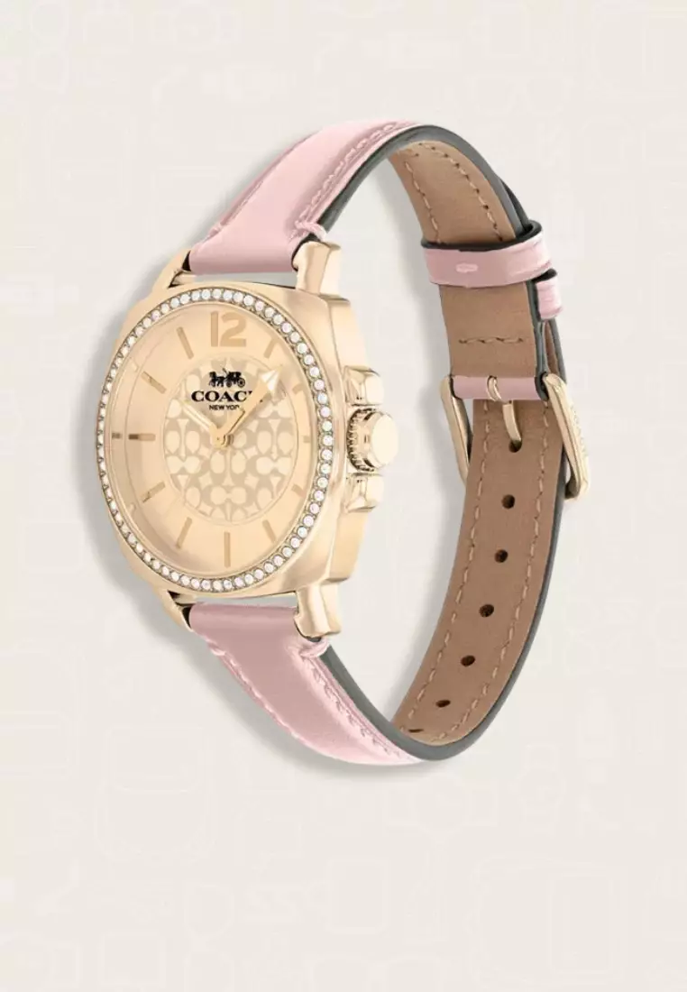 Jam Tangan Wanita Coach Boyfriend Ladies Rose Gold Dial Pink Leather Strap