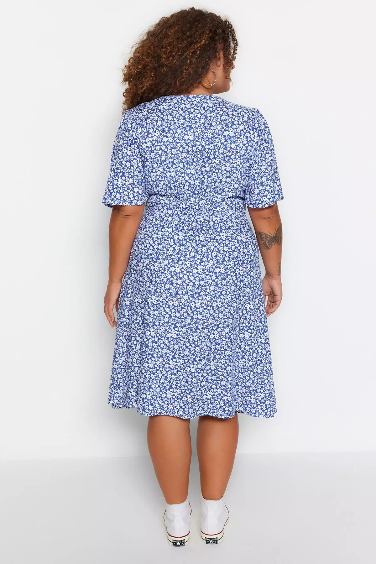 Plus Size Floral Pattern Midi Dress
