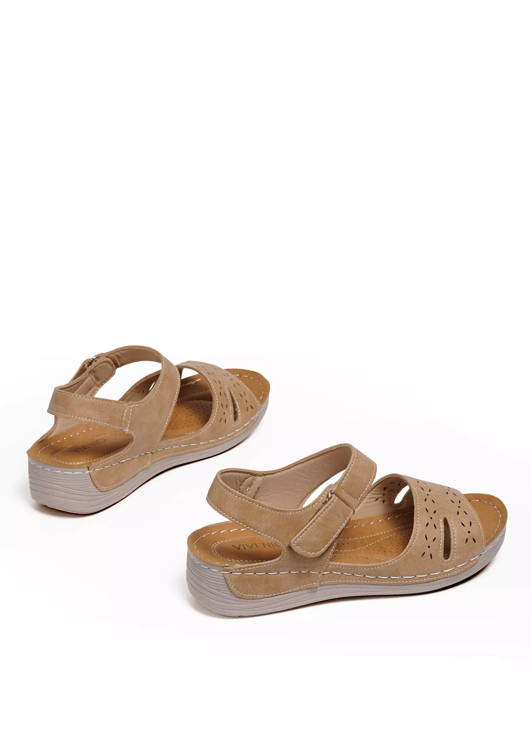VIVI NICI - Anura Sandal Slip On Wedges Wanita Hak 5 Cm Camel Beige