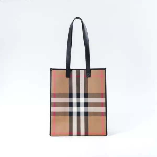 Tas BURBERRY CHECK BEIGE BLACK CANVAS SHOPPER BAG 100% ORIGINAL