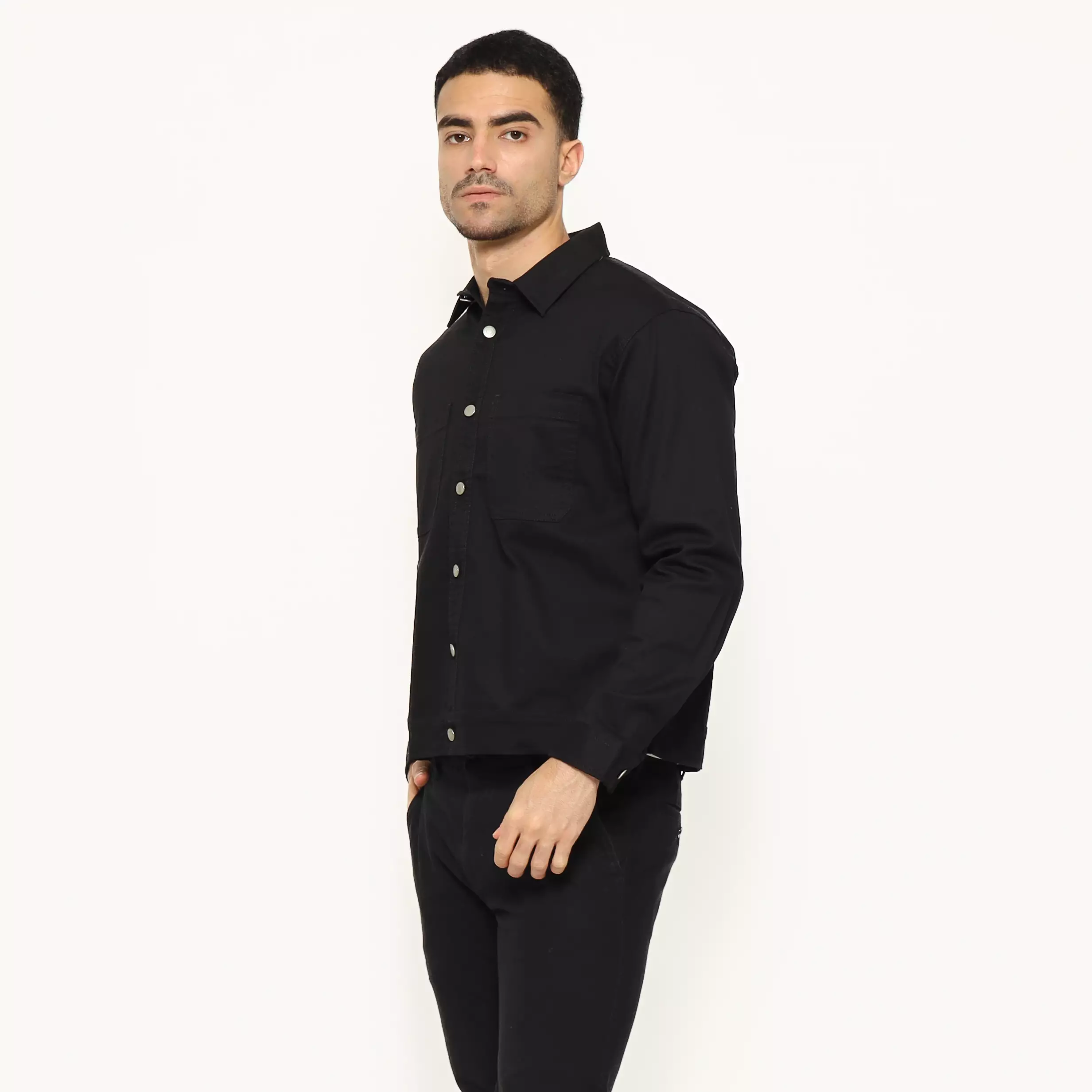 Schoeller Jaket Pria LENNOX Regular Fit Cotton Stretch – Motif Twill Kecil Warna Black