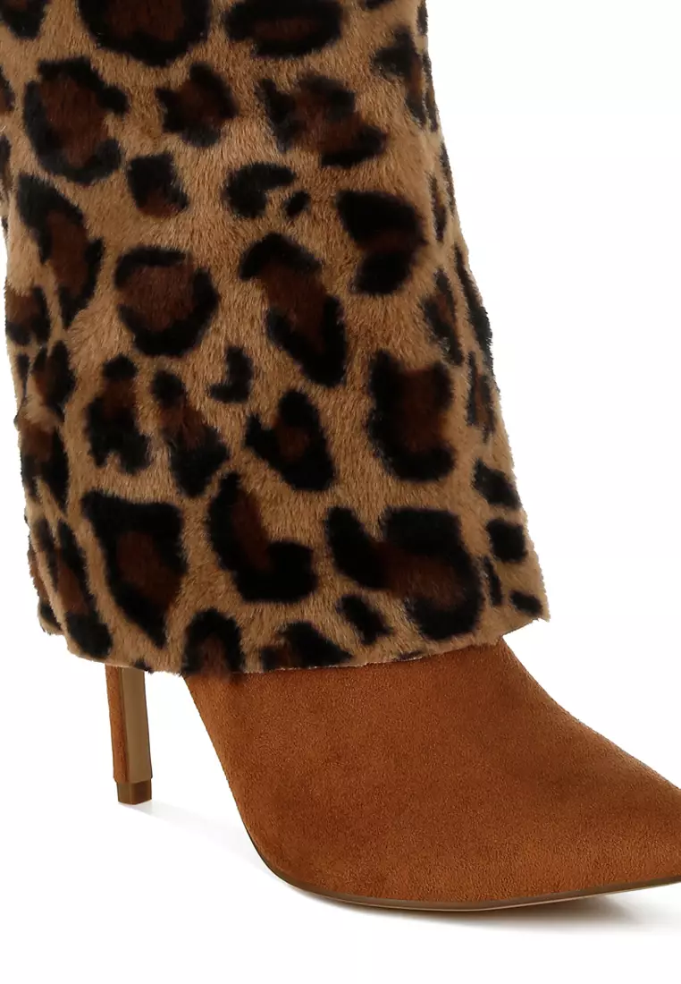 Fold-Over Calf-High Boots in Leopard