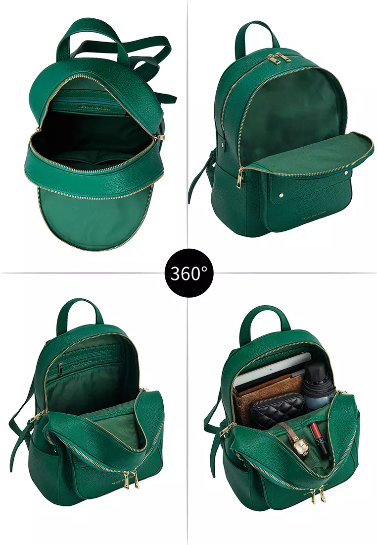 Alexandra 女式皮革双肩背包 多隔层 輕便大容量-綠色