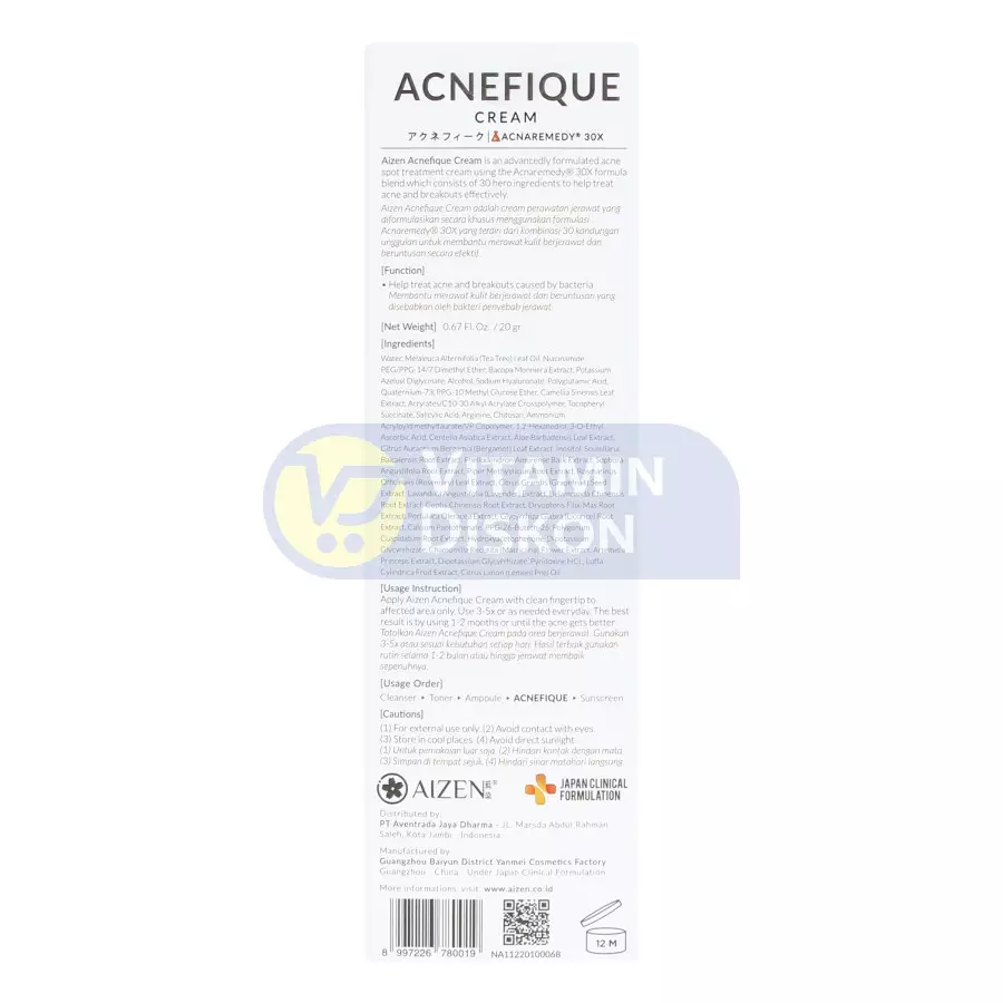 AIZEN ACNEFIQUE V2.0 CREAM 20GR
