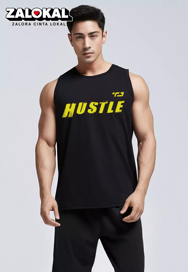 TD Active MS183 kaos gym tank top kutang singlet HUSTLE hitam