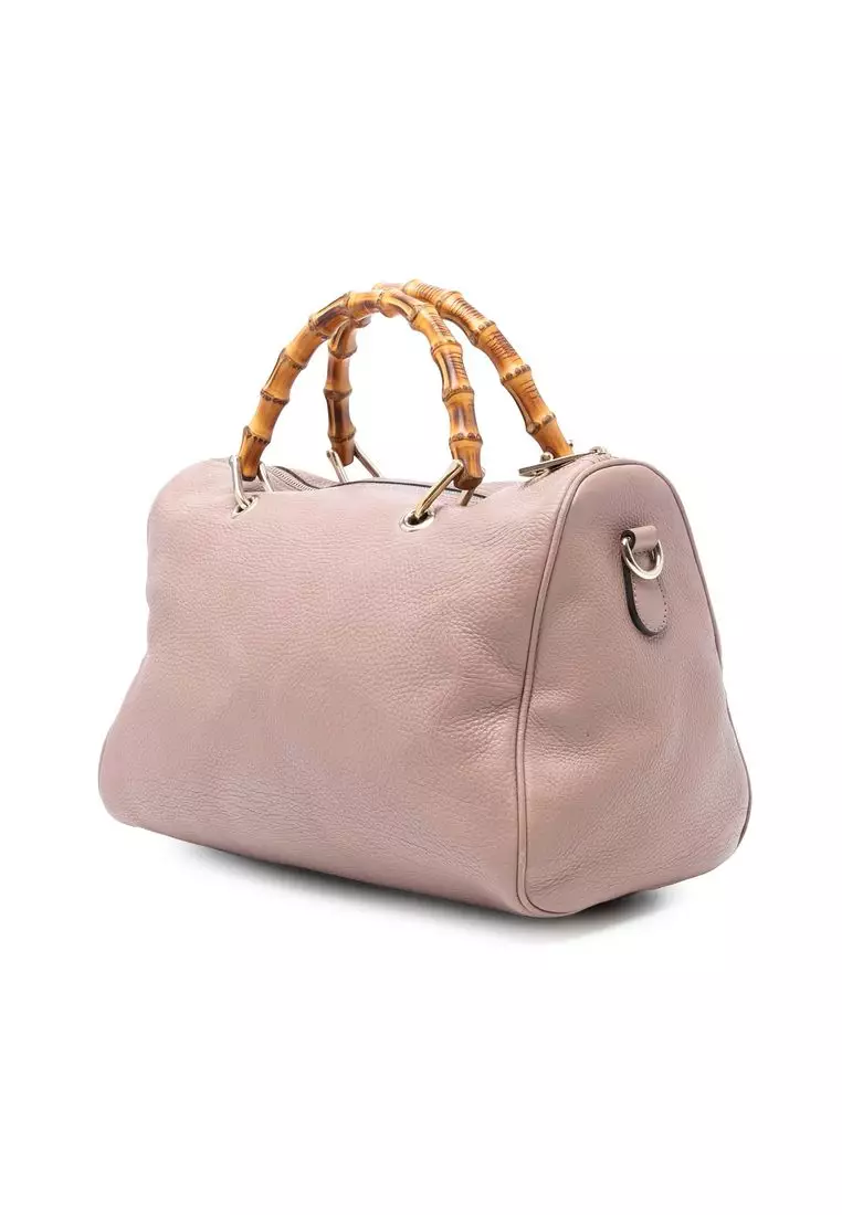 Pre-Loved Gucci Medium Calfskin Bamboo Shopper Boston Bag