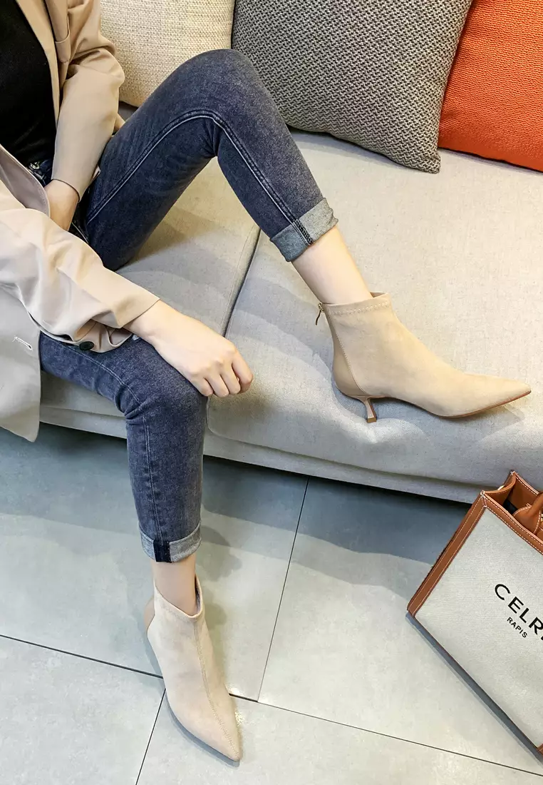 拼色的仿猄布踝靴1902-22