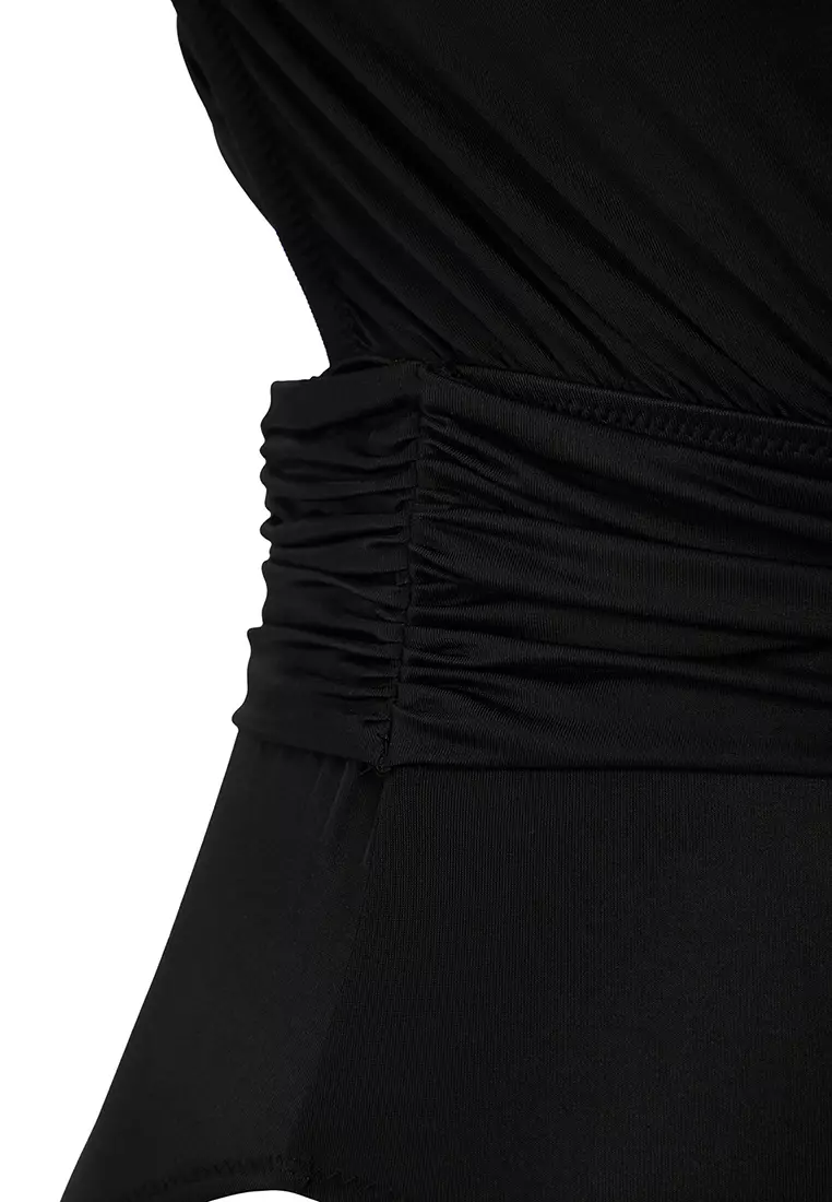 Draped Single Shoulder Covered Regular Swimsuit