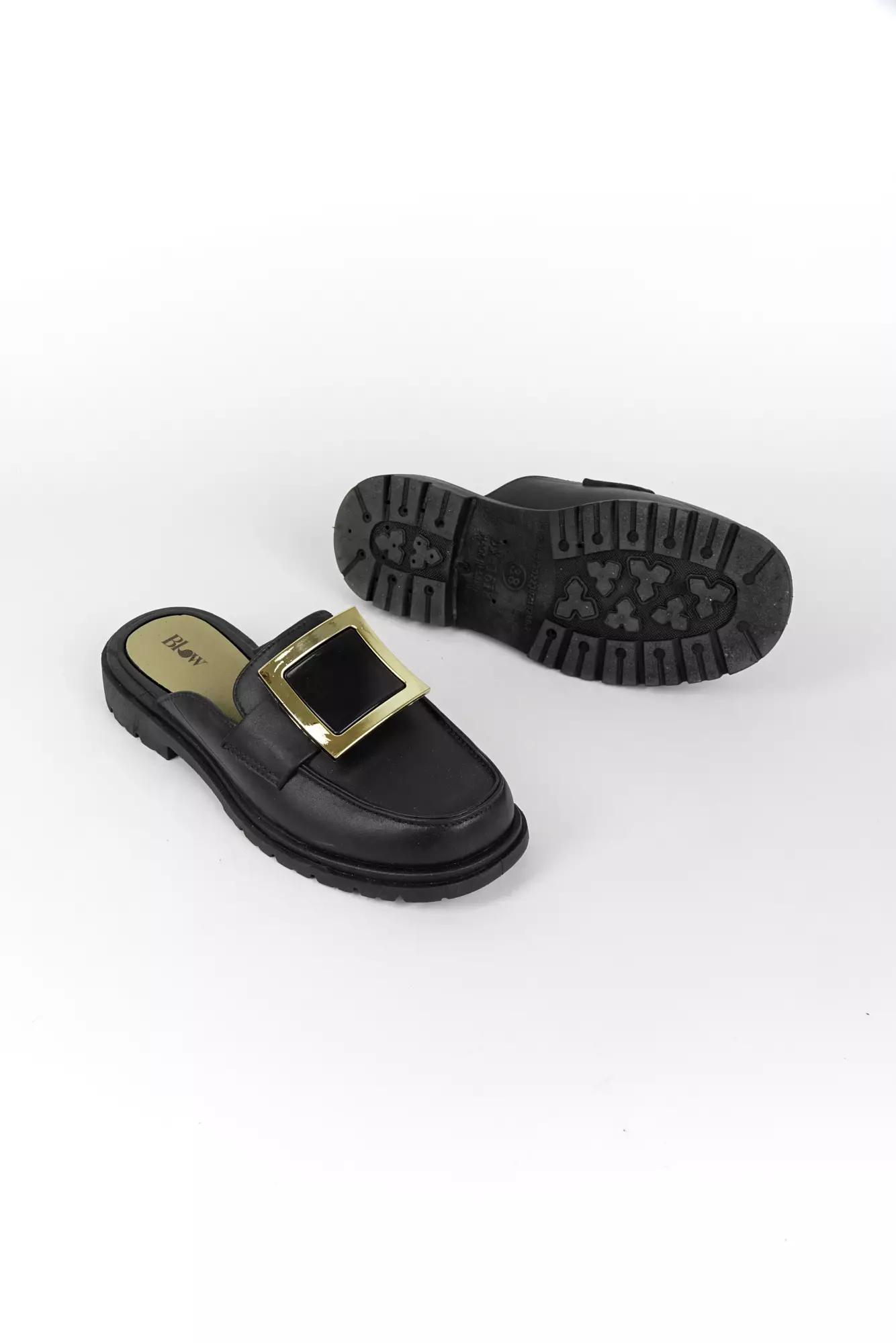 Blow BLWWI 0029 DX-1618 Fiona Mules Sandals Full Rubber Heels 3cm Sepatu Wanita Import Square Buckle