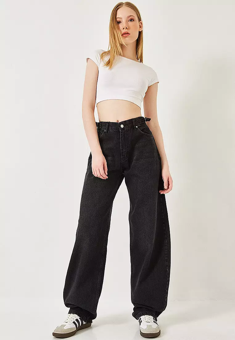 Side Epaulette Baggy Denim Pants