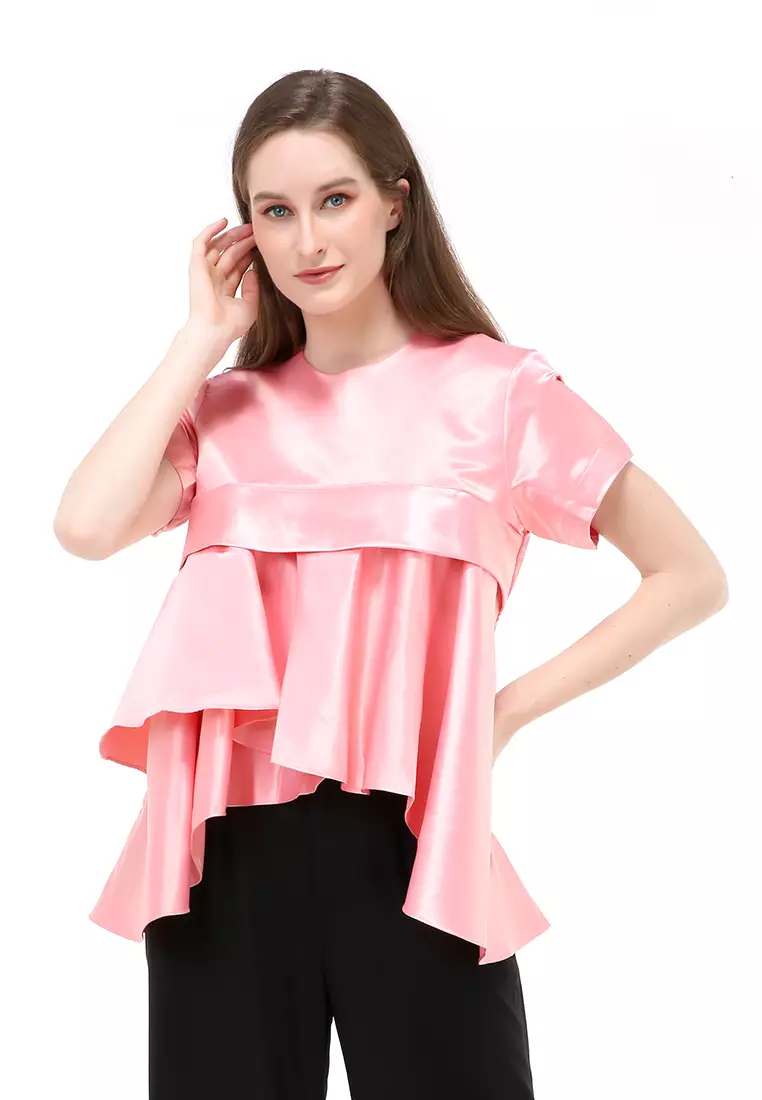 Kailah Blouse Short Sleeves Wanita Motif Polos Atasan Casual - Peach