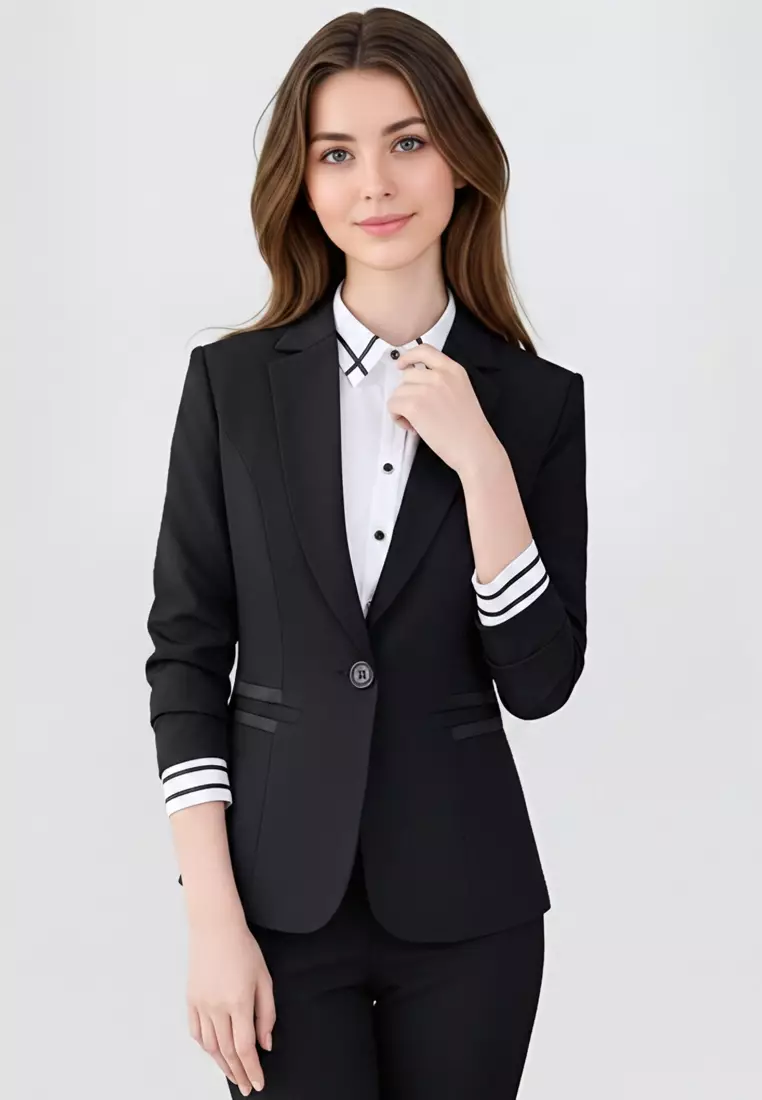 Single Button Slim Suit Blazer