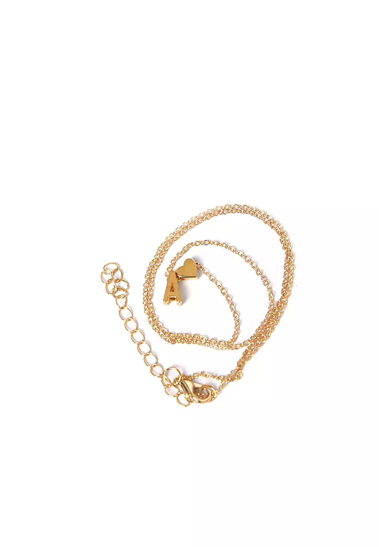 Kalung Rantai Huruf Pendant Necklace Perhiasan Wanita Premium Quality - Gold A