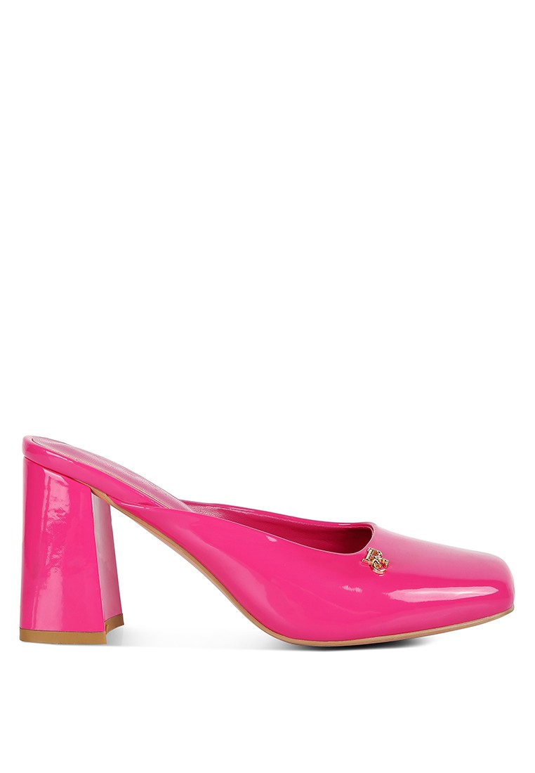 Fuchsia Patent PU Block Heeled Mules
