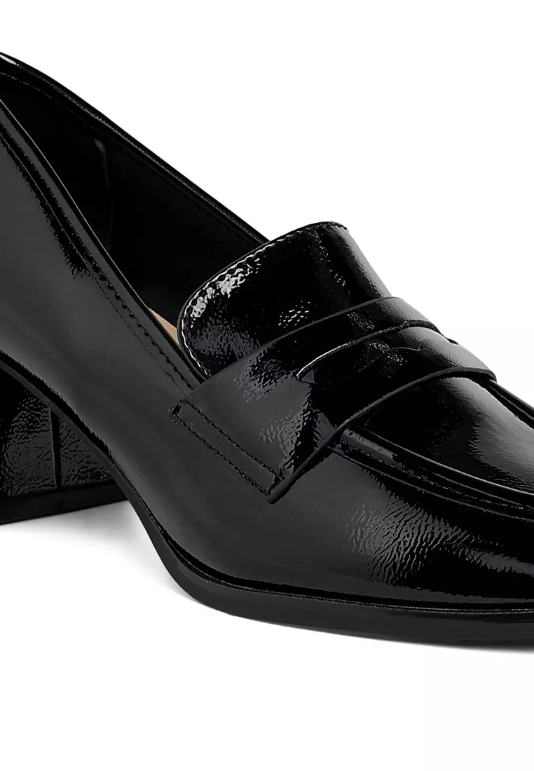 Sepatu Loafer Hak Blok Tali Penny Warna Hitam