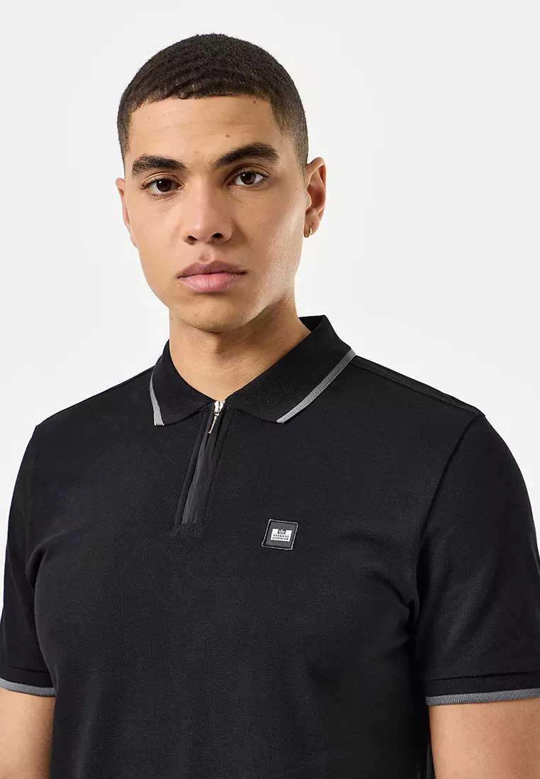 MENS BLACK/ZINC MONTI ZIP POLO WITH PARACHUTE DETAIL