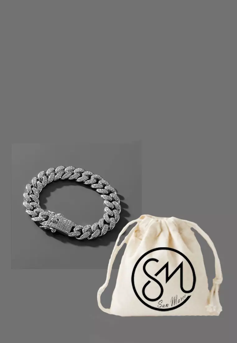 Aksesoris Pria Rhinestones Classic Men's Bracelet Narrow Style Gelang Pria Silver