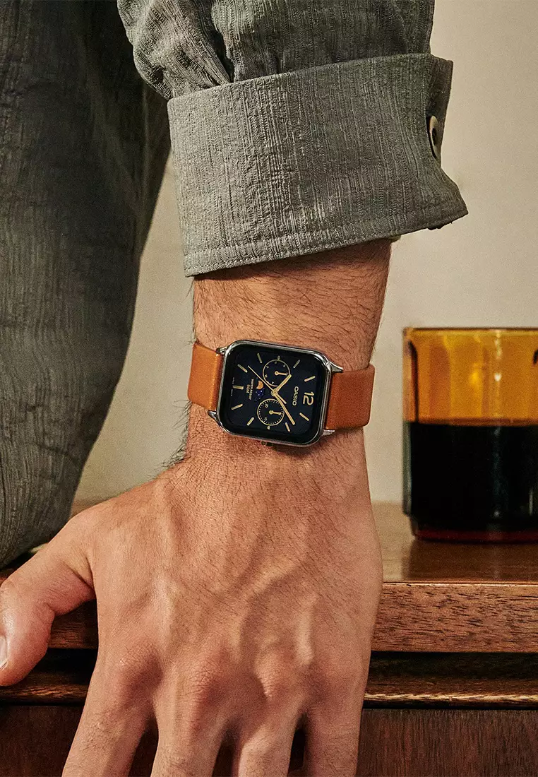 Casio - Jam Tangan Analog Pria - Silver - Brown Leather Strap - MTP-M305L-1AVDF