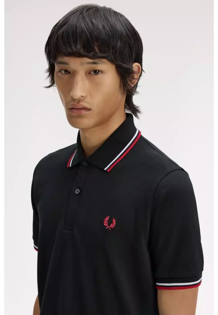 Fred Perry M12 Twin Tipped Fred Perry Shirt (Black / White / Bright Red)