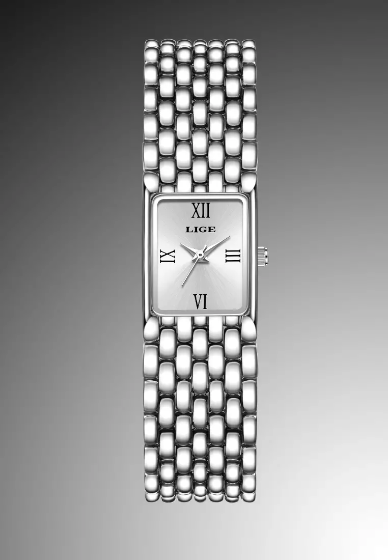 Ladies Rectangular Quartz Watch, 29X20mm, Stainless Steel, Metal Bracelet