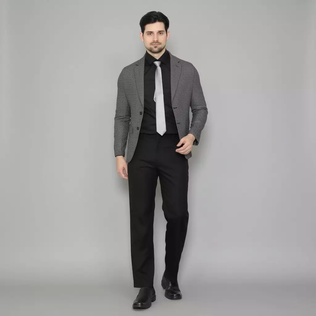 Lawell Jas Pria Formal Elegan Regular Fit – RAMSEY | Abu-Abu (Grey) | Polyester Viscose Stretch | Motif Micro Check | Jas Kerja Kantor Single Breasted Kancing 2