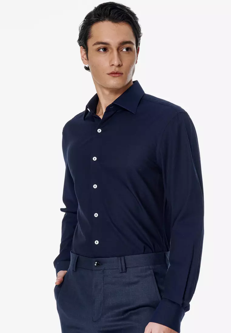 Buy SST&C Navy Blue Textured Classic Fit Shirt 2026 Online | ZALORA