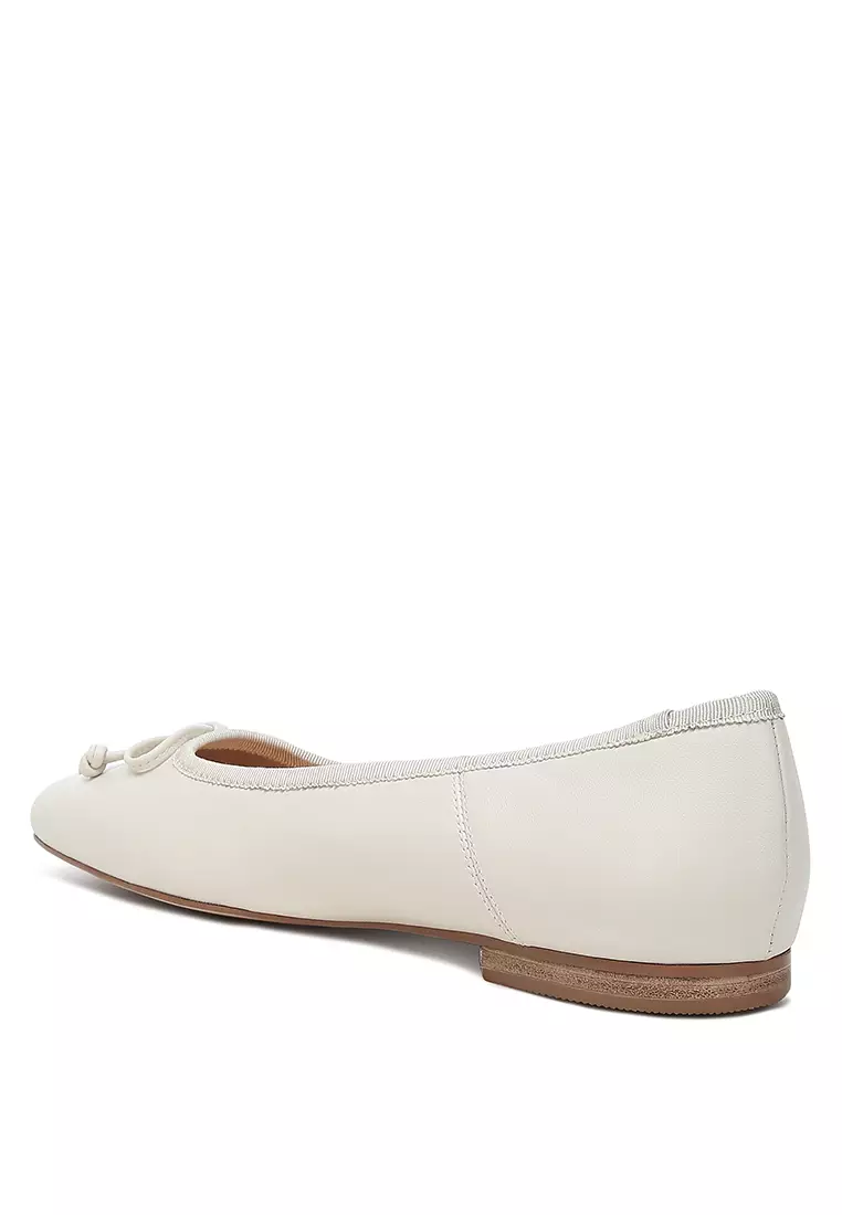 米色方頭蝴蝶結芭蕾舞鞋