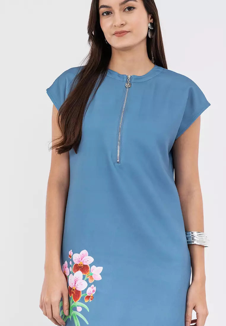 DAYLINE Zip Up Filipiniana Dress with Print