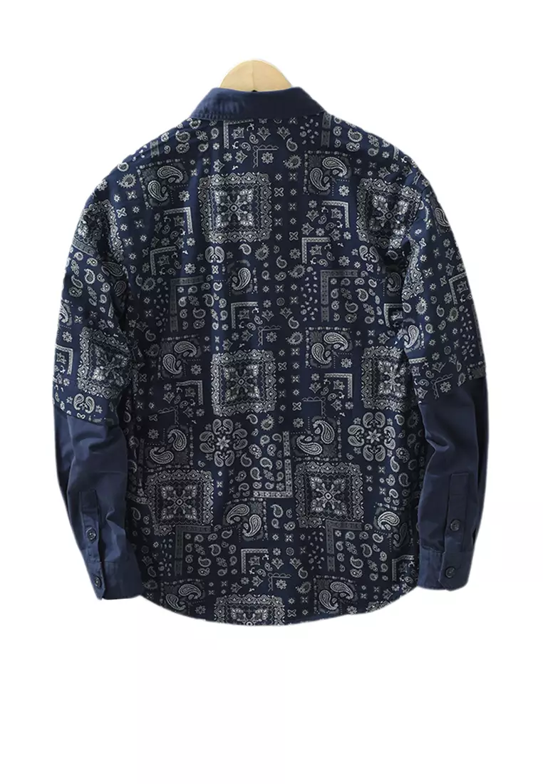 腰果花印花拼接長袖襯衫 WM6772