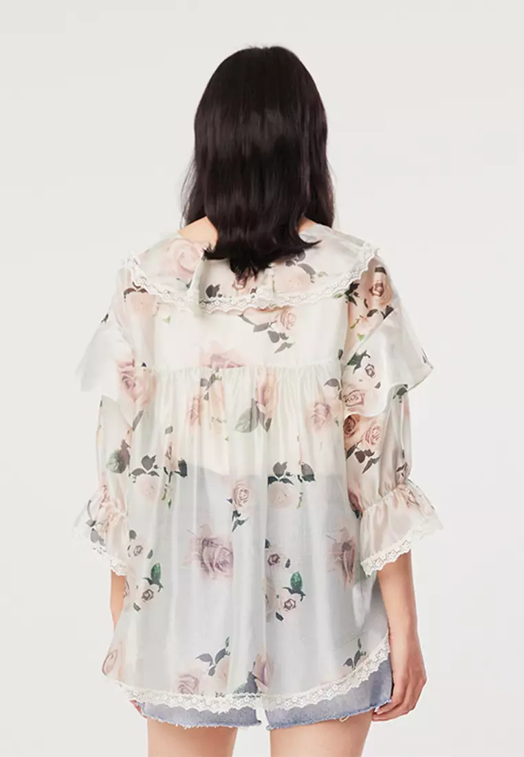 Ruffle Floral Chiffon Top