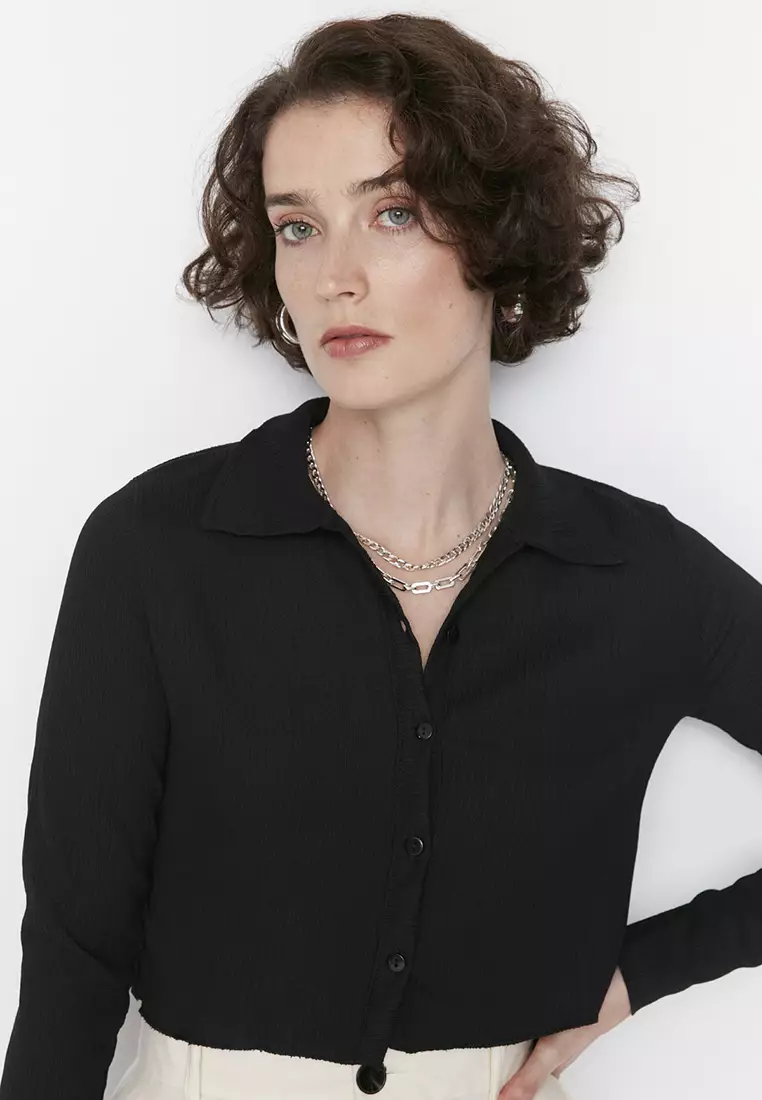 Cropped Crepe Blouse