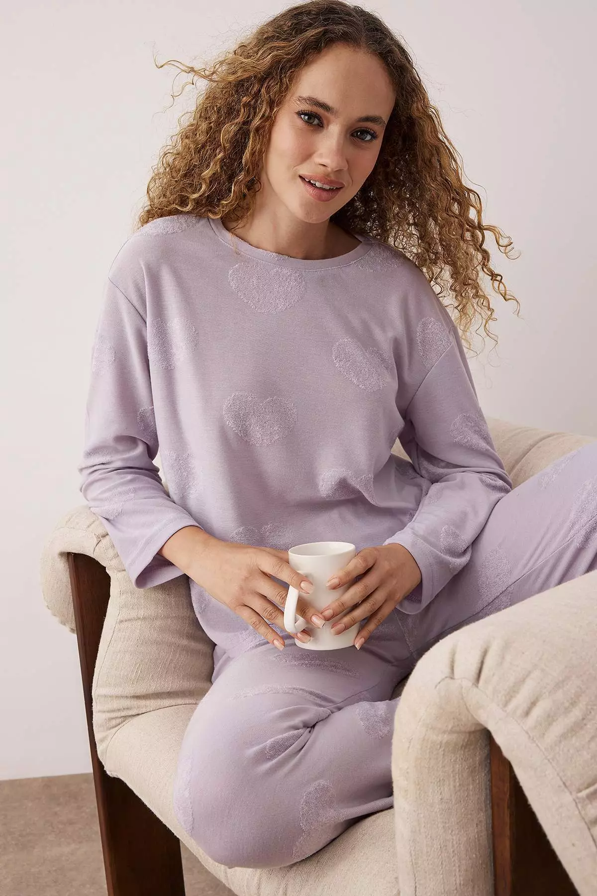 Lilac Heart 30/1 Openend Knitted Pajama Set