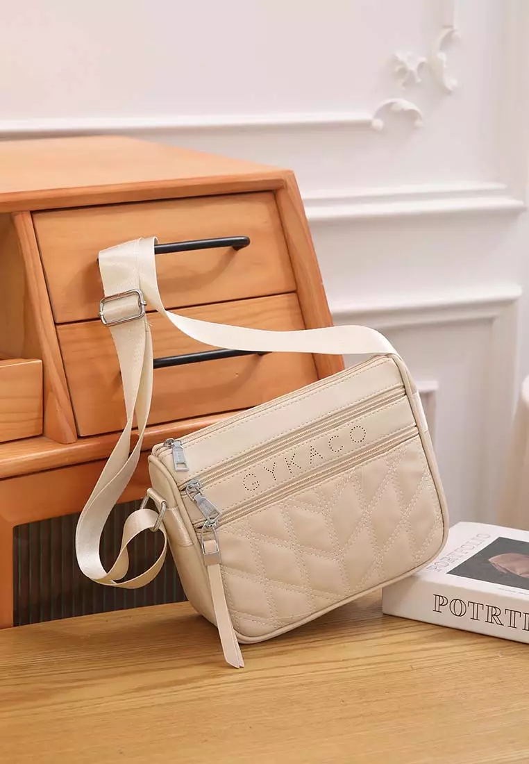 GYKACO FUMIKO Beige - Tas Wanita Sling Bag - Fashion Top Handle Bag (Import)