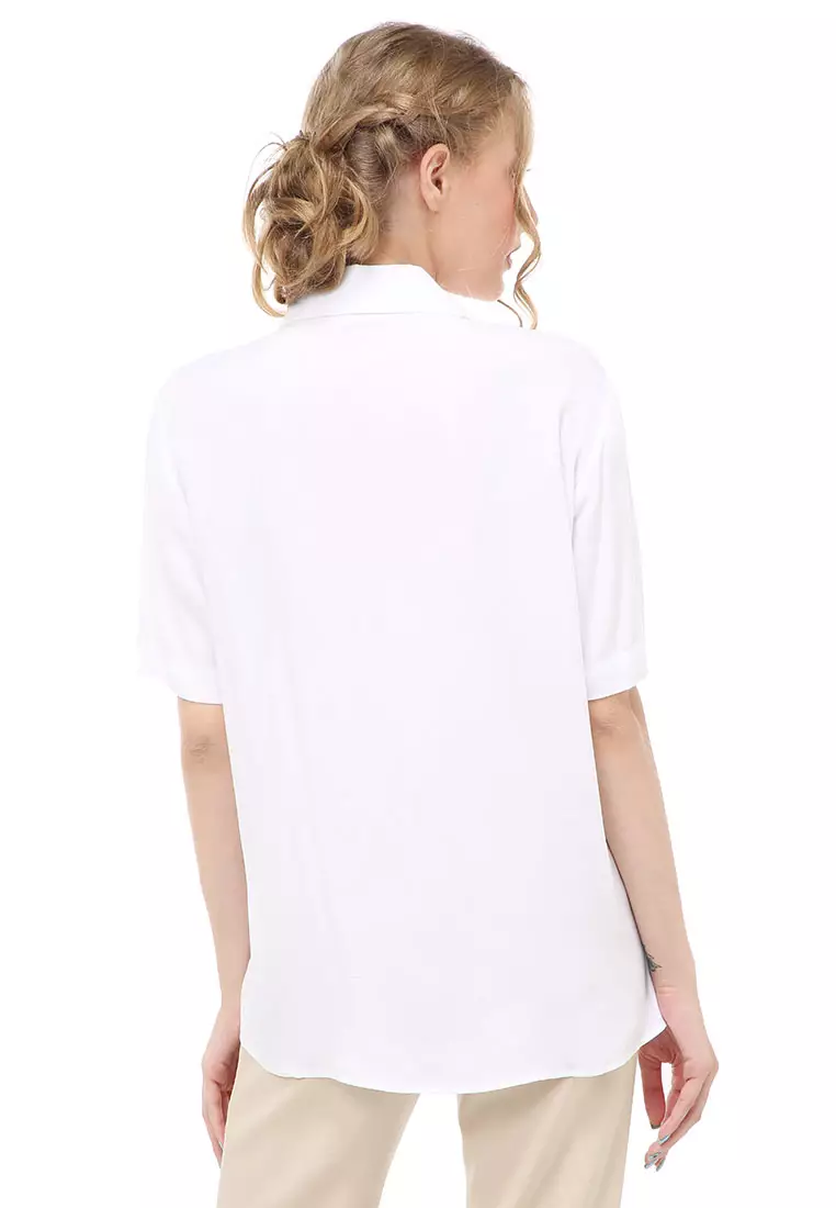 Holly Shirt Kemeja Basic Atasan Kasual Wanita Lengan Pendek Material Rayon ORIGINAL - White