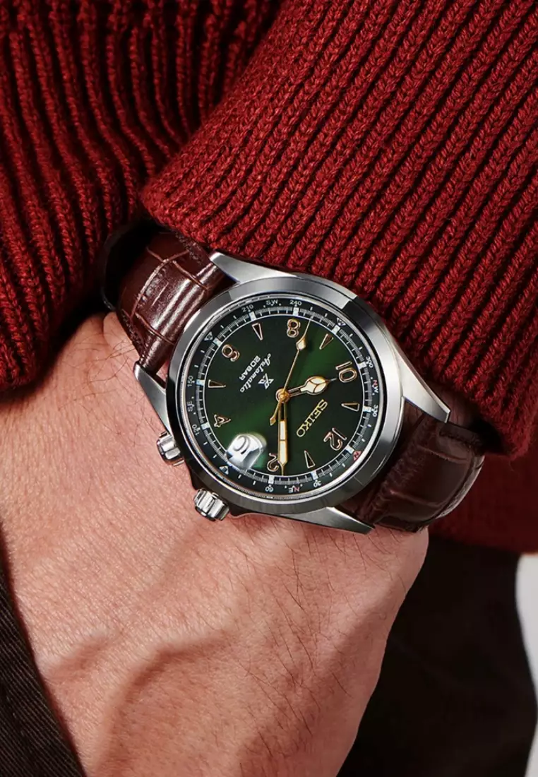 Seiko Green Dial Brown Strap Seiko Dress Analog Green Dial Men's