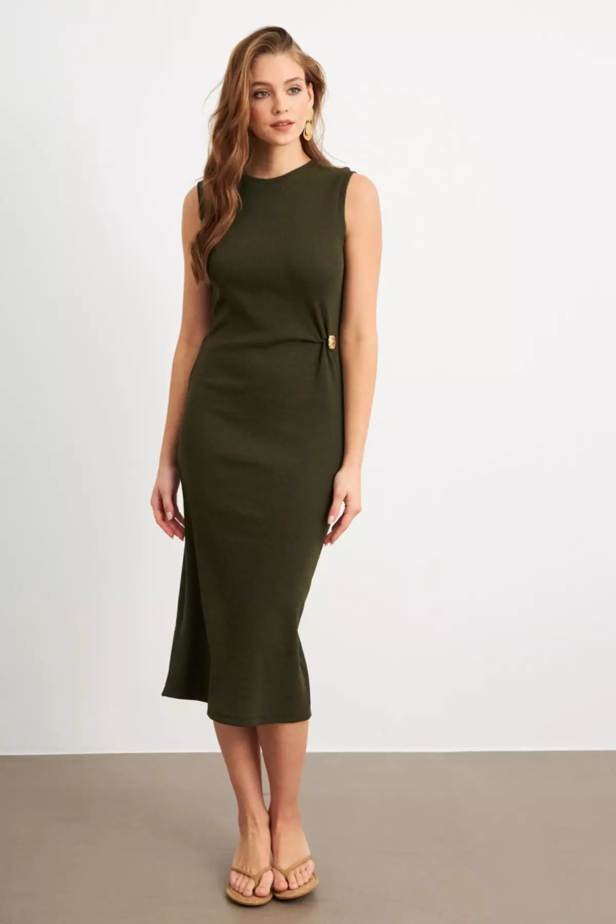 Button Detailed Midi Dress