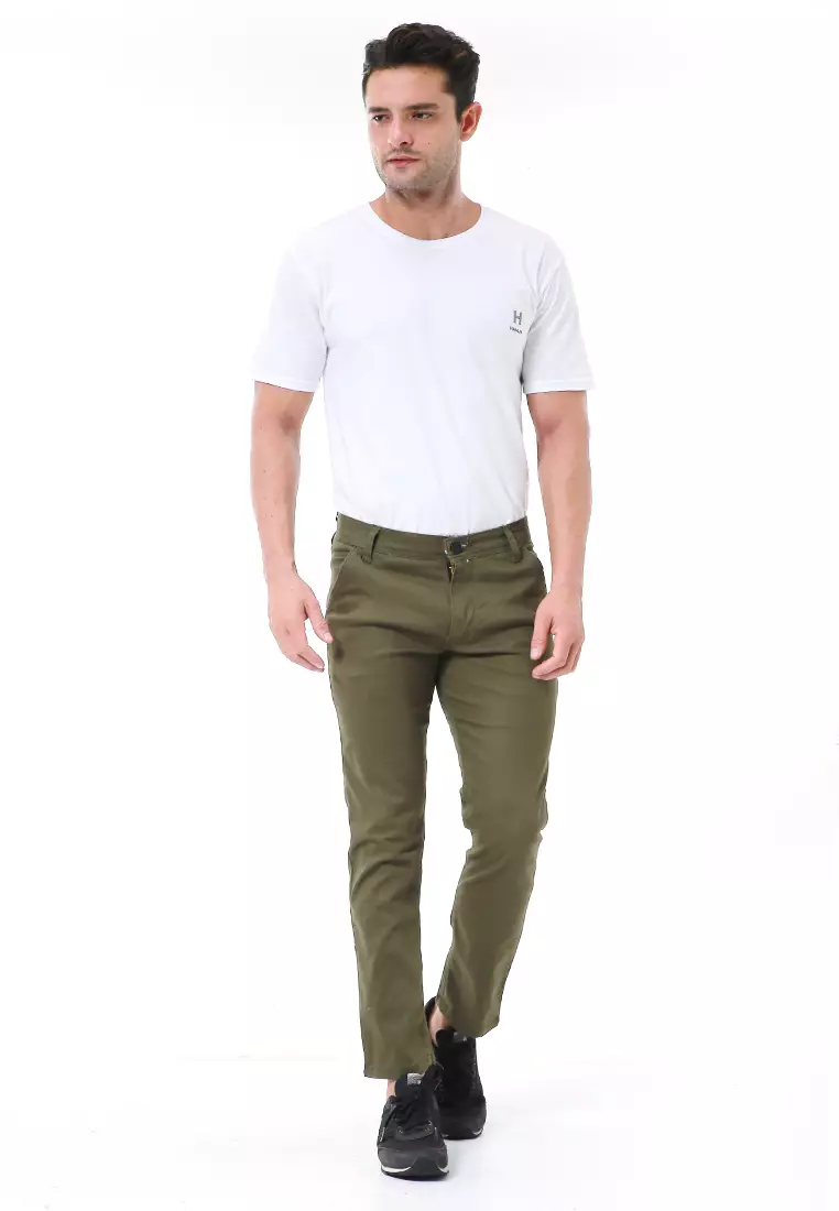 Nemanja Celana Chino Panjang Pria Slim Fit Long Pants Plain Motive Material Cotton ORIGINAL - Army Green