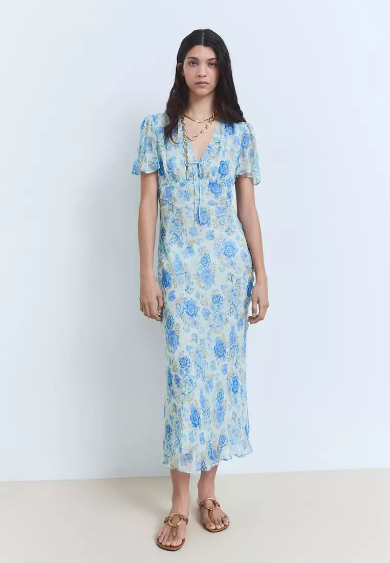 Long Floral Dress With Short Sleeves
