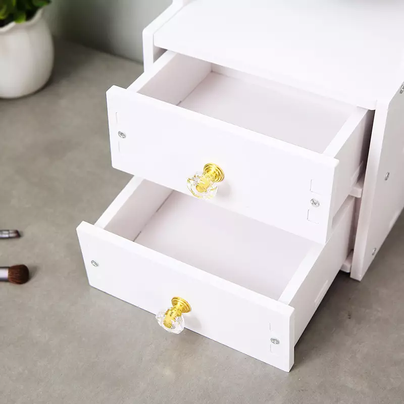 Wakakids Rak Laci Make Up 2 Susun dengan Cermin Vintage Tempat Kosmetik Storage Venrc Putih