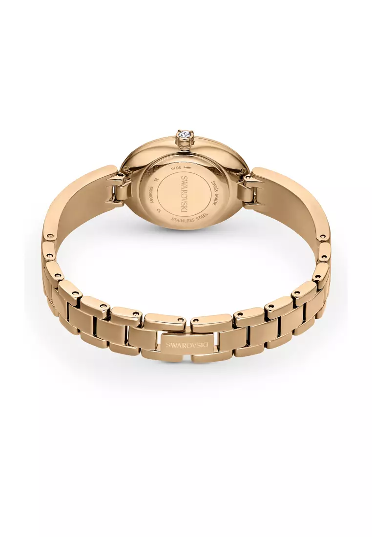 Crystal Rock Oval watch, Swiss Made, Metal bracelet, Rose gold tone, Rose gold-tone finish