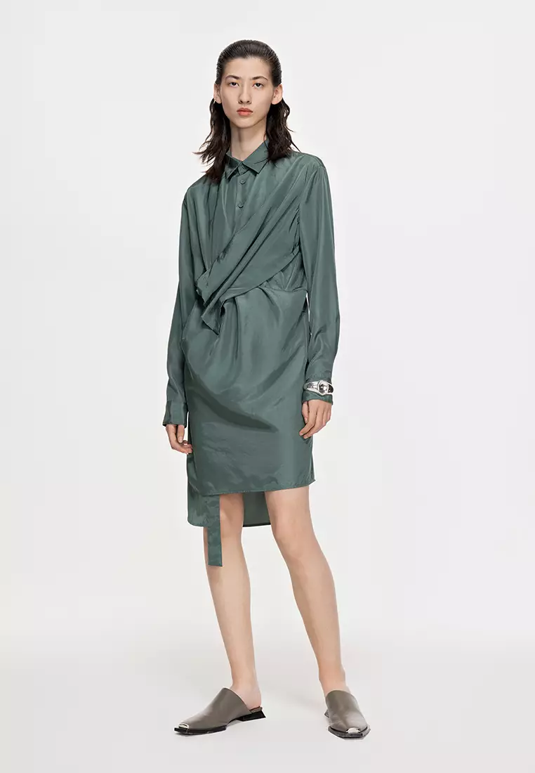 Plain Weave X-Line Loose Everyday Casual Long Sleeve Dress