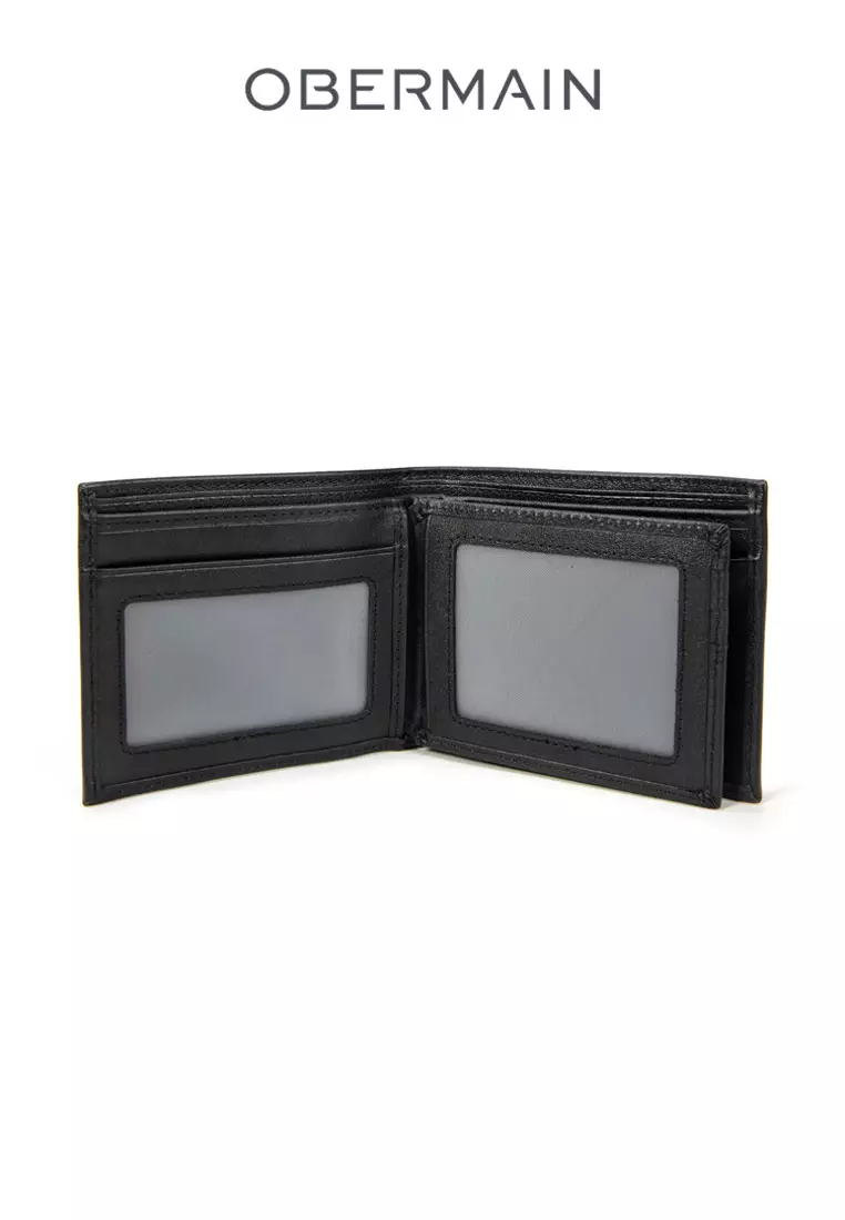 RFID Short Wallet No Hole With Coin Compartment Genuine Leather Black