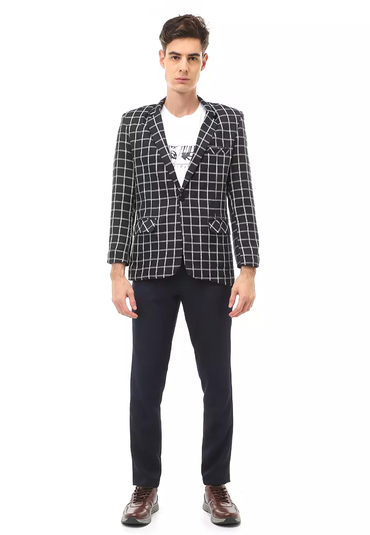 Woreq Atasan Formal Kasual Pria Outerwear Blazer Motif Kotak Long Sleeve Material Wol ORIGINAL