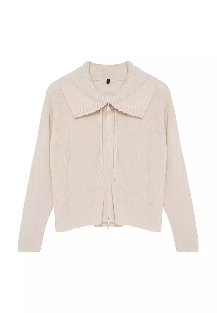 Stone Wide Pattern Zipper Detailed Knitwear Cardigan Twoaw23Hi00189