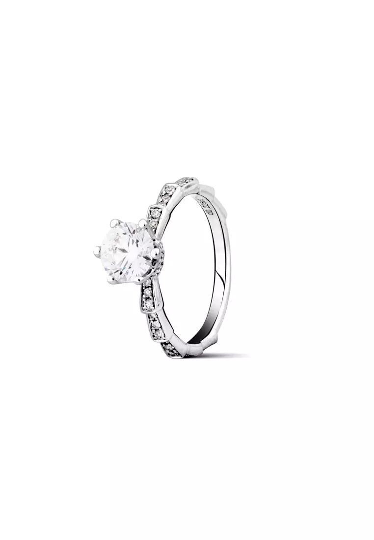 1.04ct Modern Six-Prong Certified Lab Grown Diamond Engagement Ring with Geometric Band in 18K White Gold