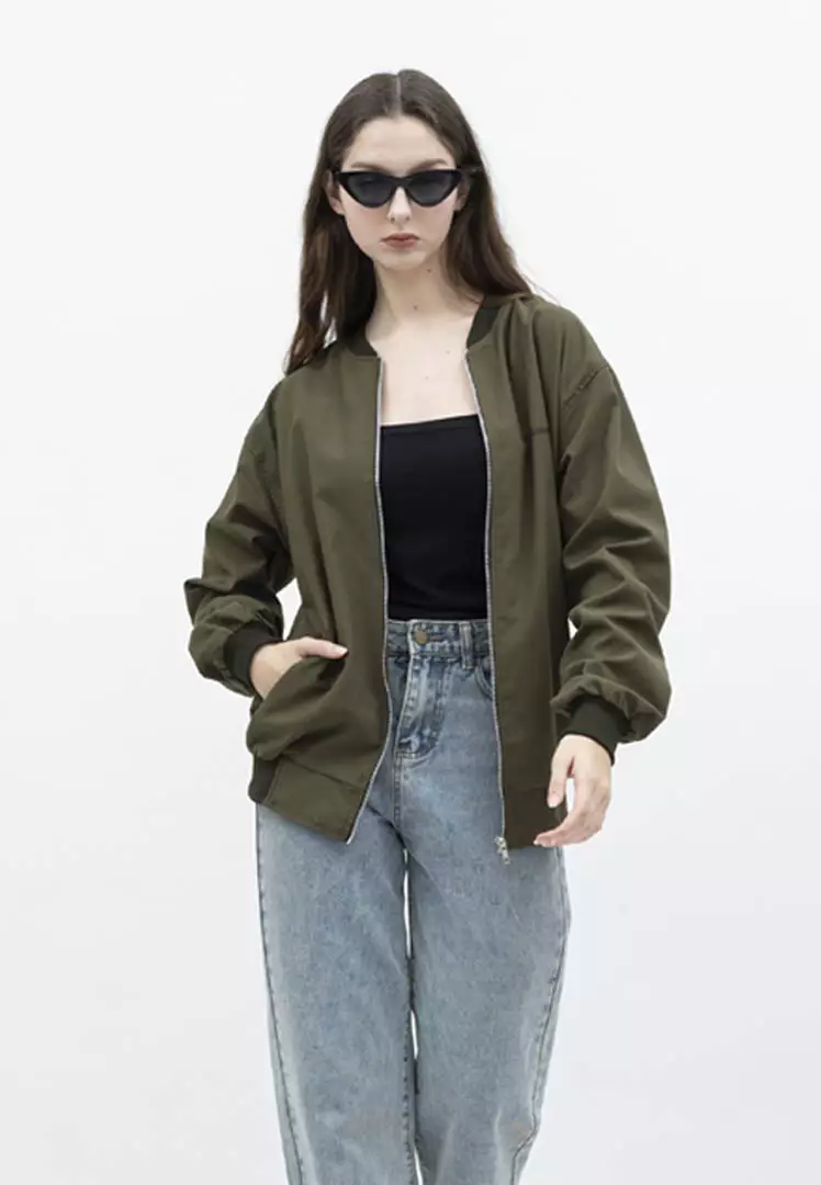 Houseofcuff Jaket Bomber Wanita Pria Unisex Polos Windbreaker Army