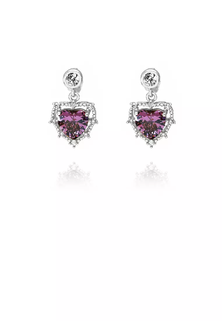 Buy Glamorousky Fashion Simple Heart Earrings with Purple Cubic